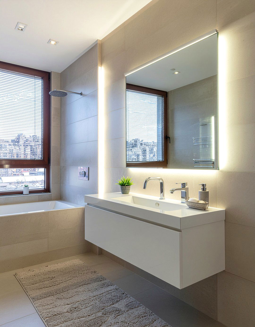 Minimalist led light bar - 30 bathroom LED lighting ideas