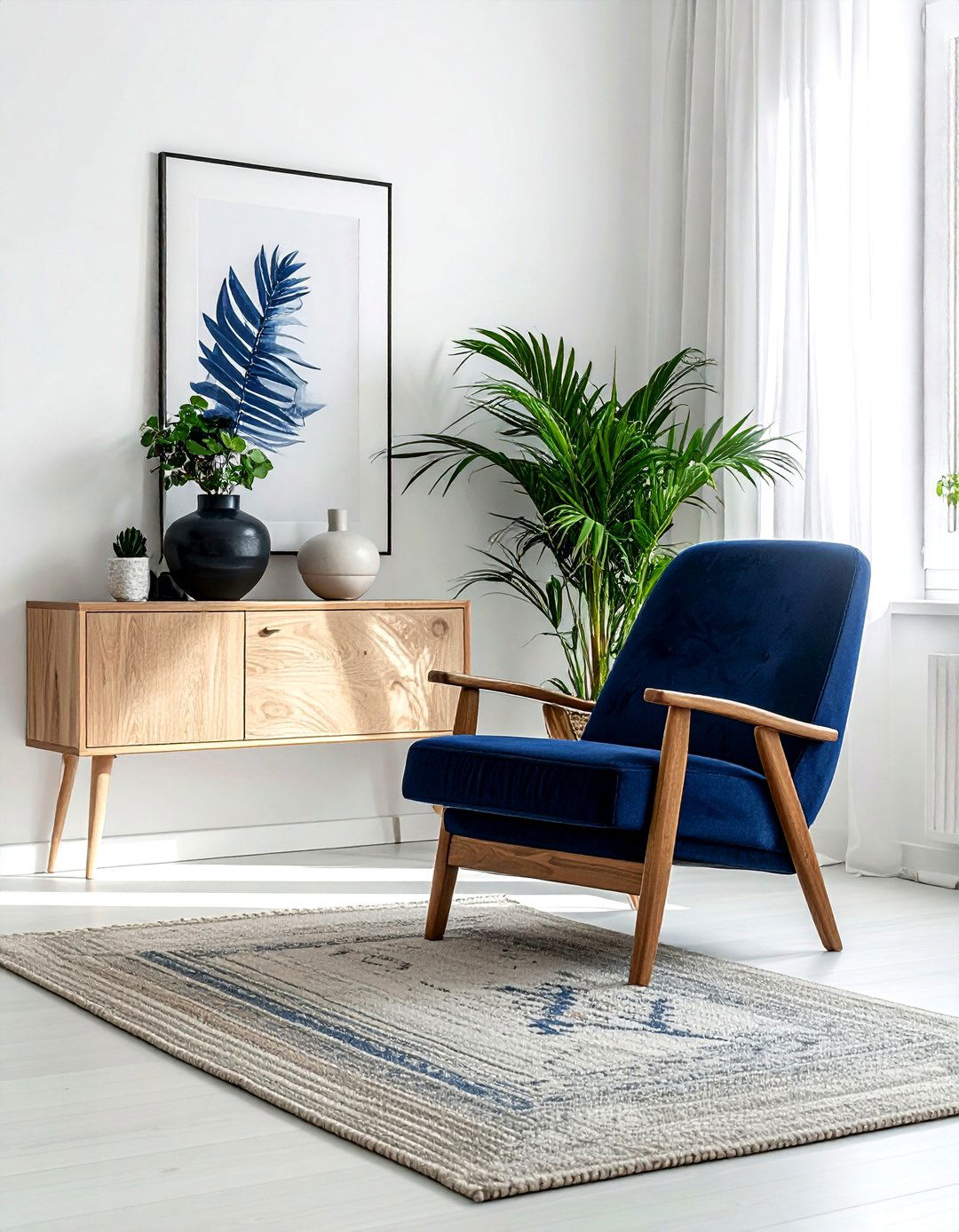 Minimalist navy boho living room - 30 bohemian navy living room ideas
