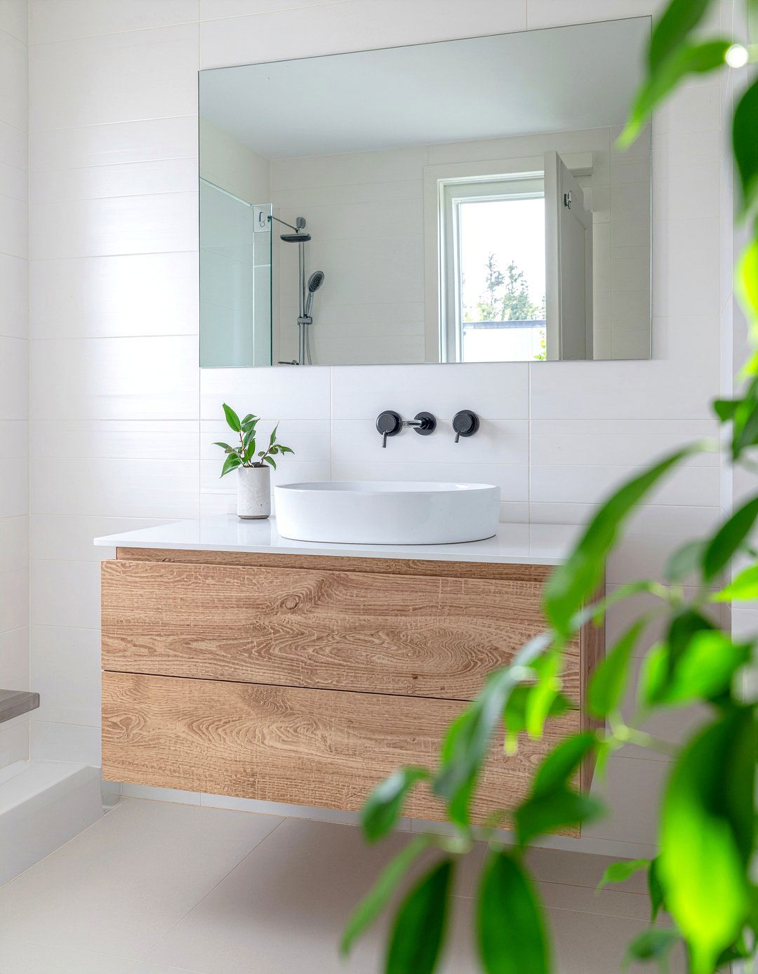 Minimalist oak bathroom mirror - 30 framed bathroom mirror ideas