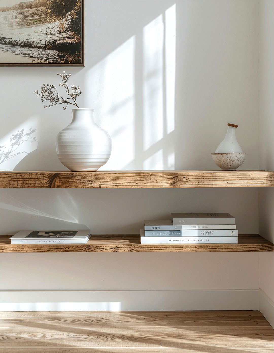 Minimalist oak ledge shelf - 30 bedroom ledge shelves