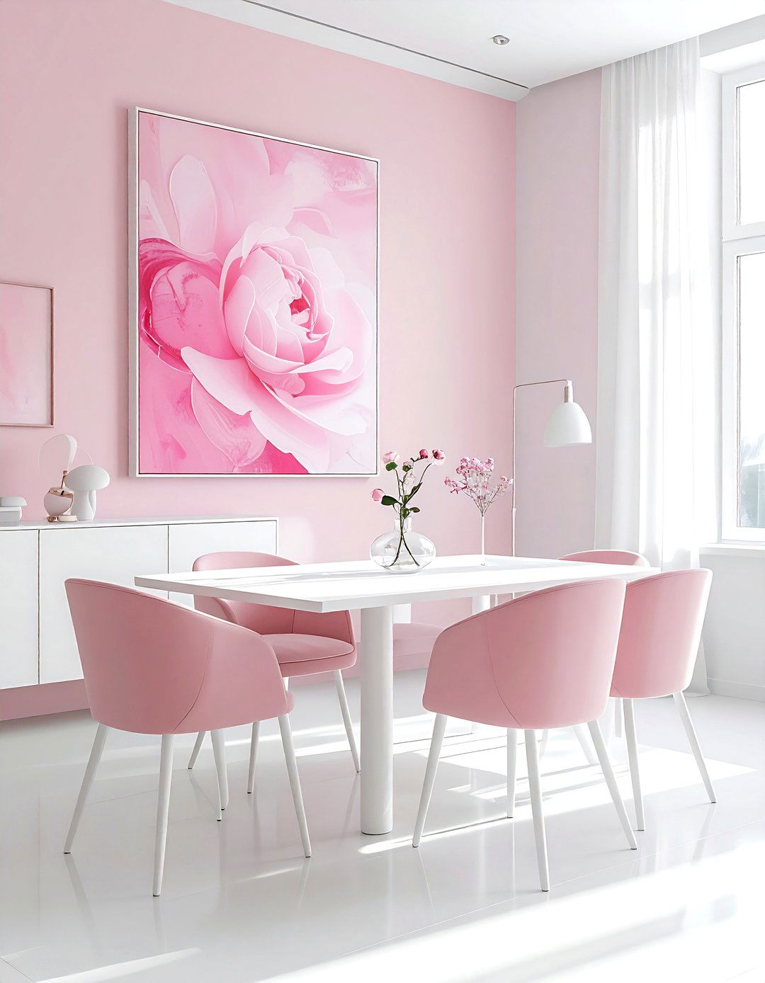 Minimalist pink dining room - 30 pink and white dining room ideas