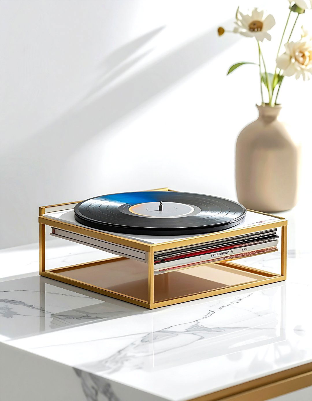 Minimalist record stand - 30 record collection display ideas