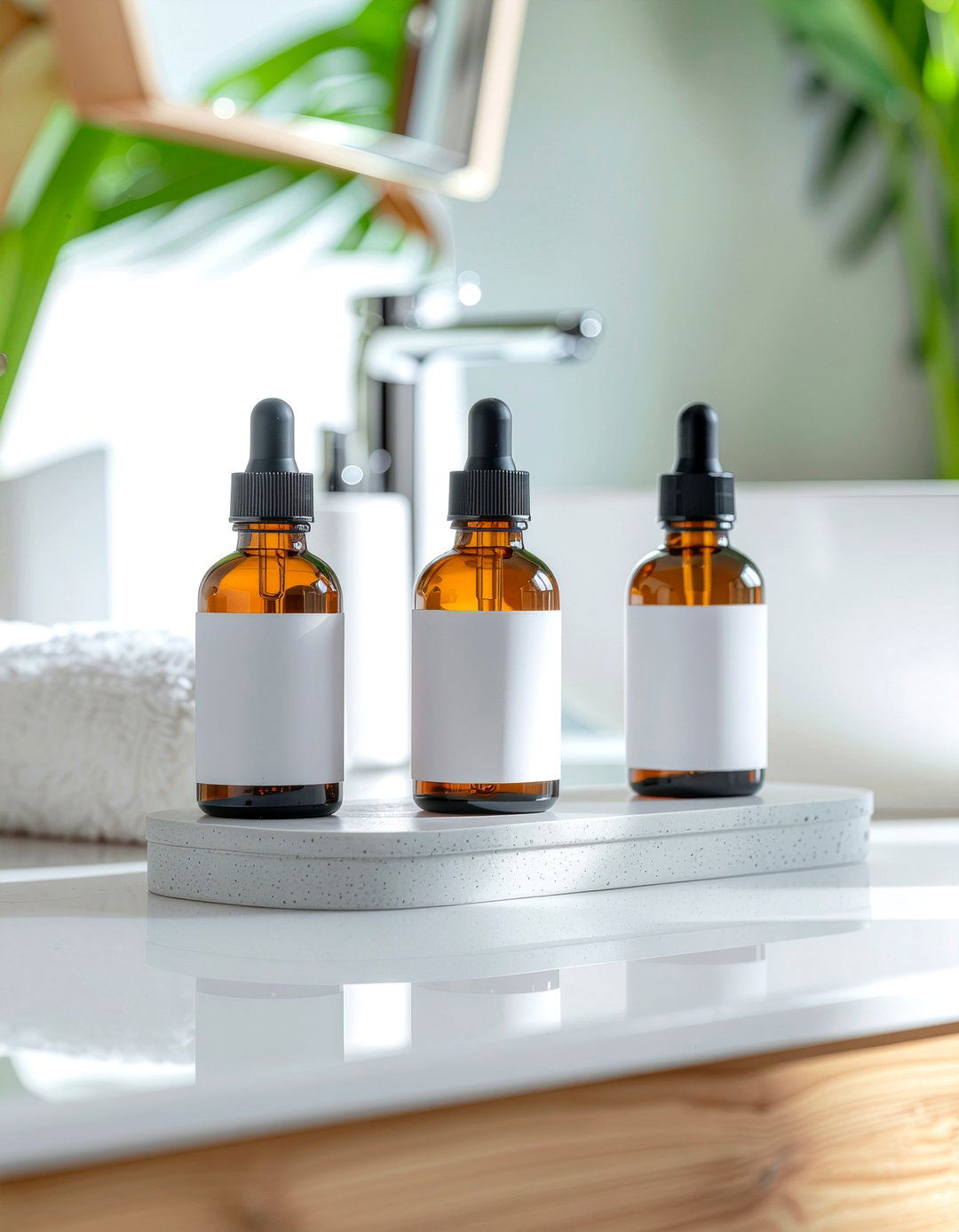 Minimalist skincare display - 30 bathroom countertop styling ideas