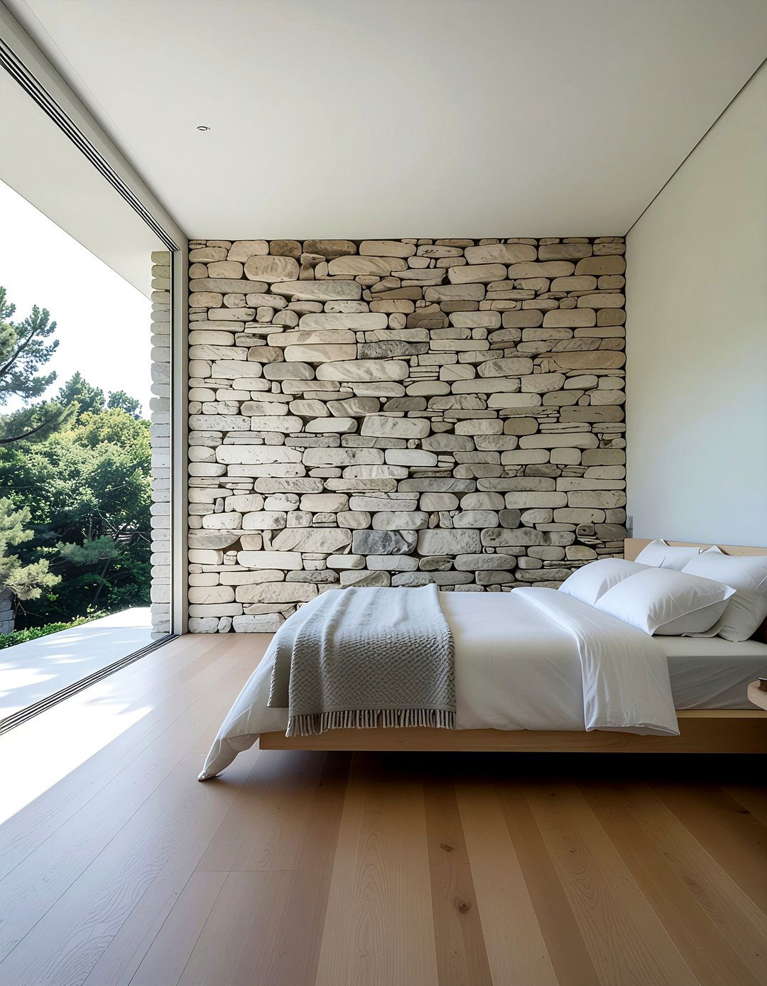 Minimalist stone wall - 30 bedroom stone wall ideas