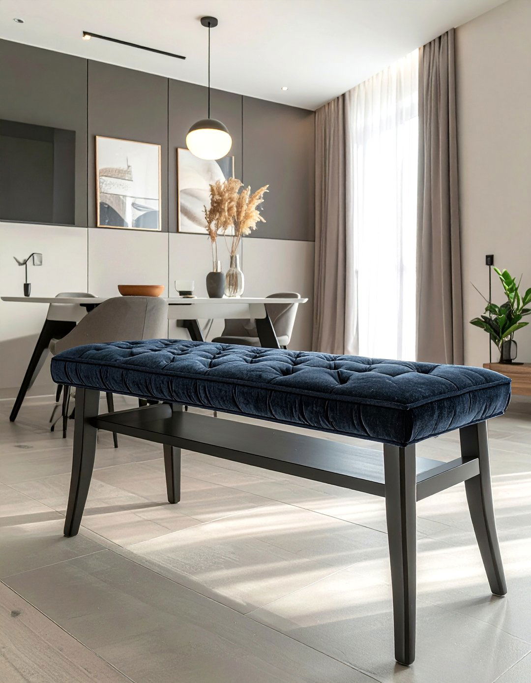 Minimalist tufted bench - 30 tufted banquette dining ideas