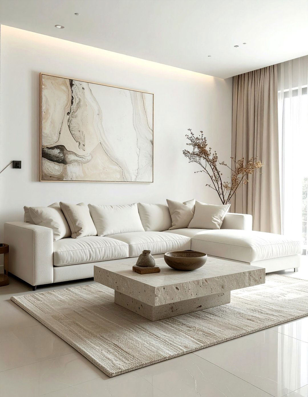 Minimalist white and cream lounge - 30 cream and white living room ideas