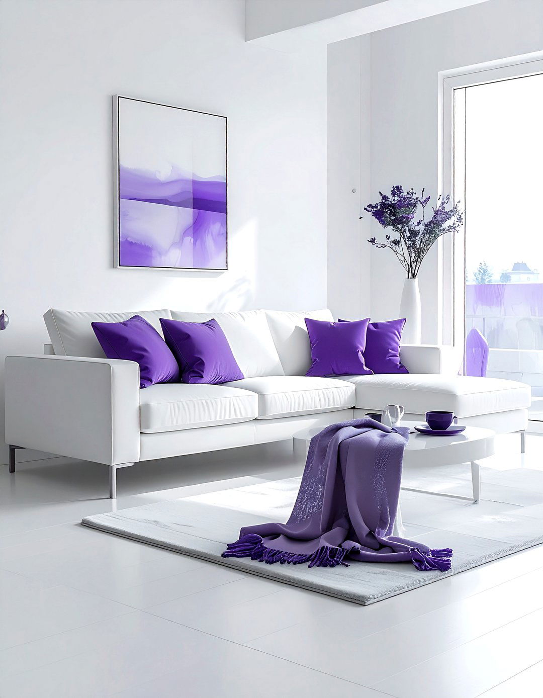 Minimalist white and purple - 30 purple and white living room ideas