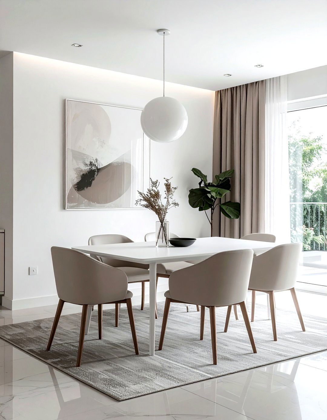 Minimalist white and taupe dining room - 30 taupe and white dining room ideas