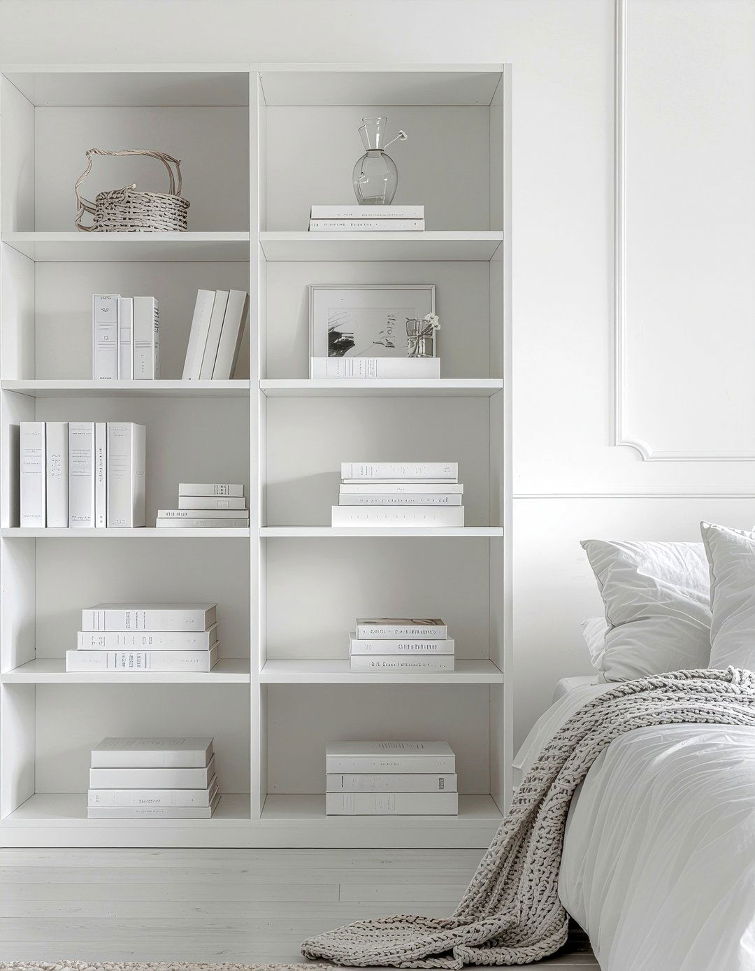 Minimalist white bookshelf - 30 bedroom bookshelf dividers