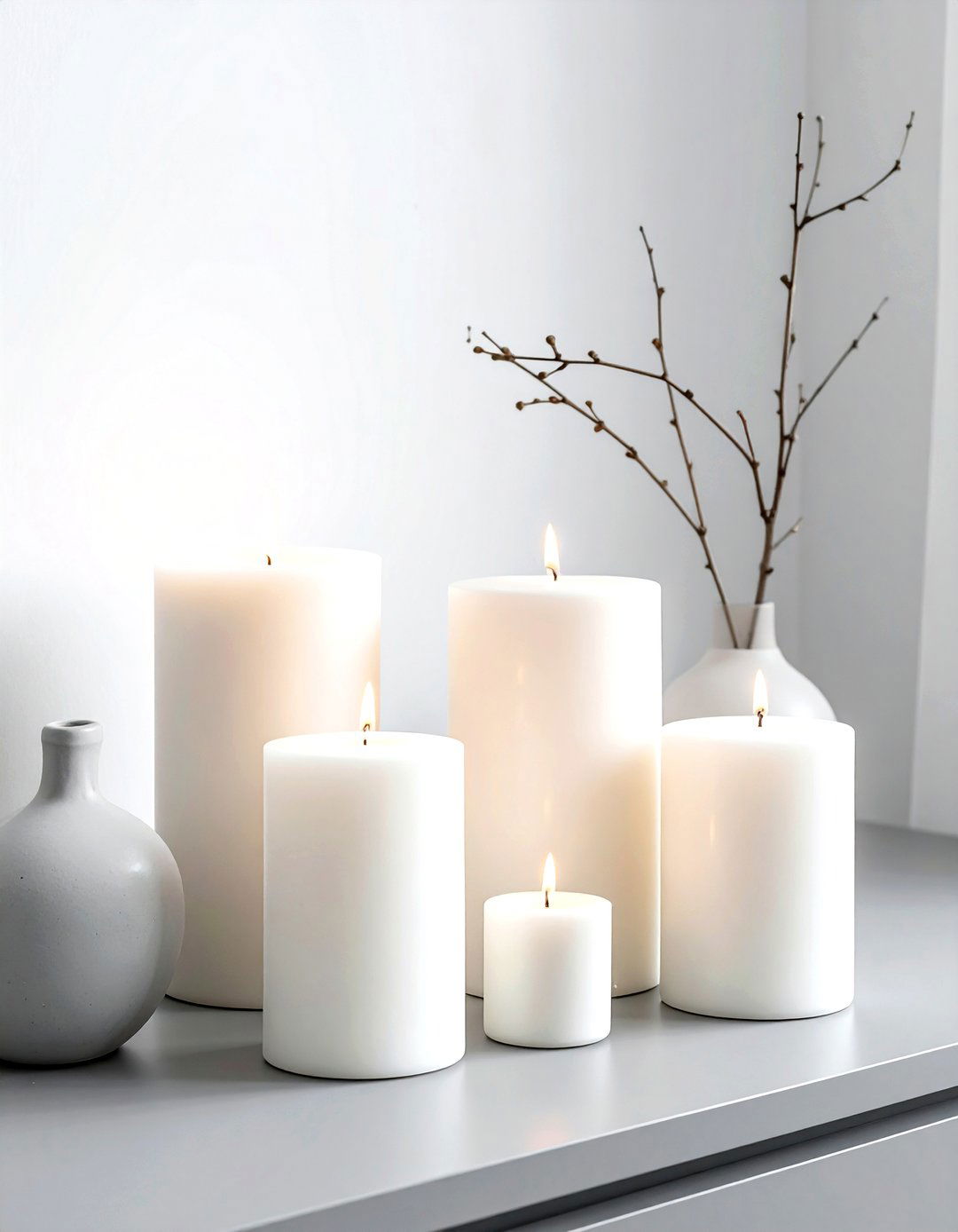 Minimalist white candle cluster - 30 candle arrangement ideas