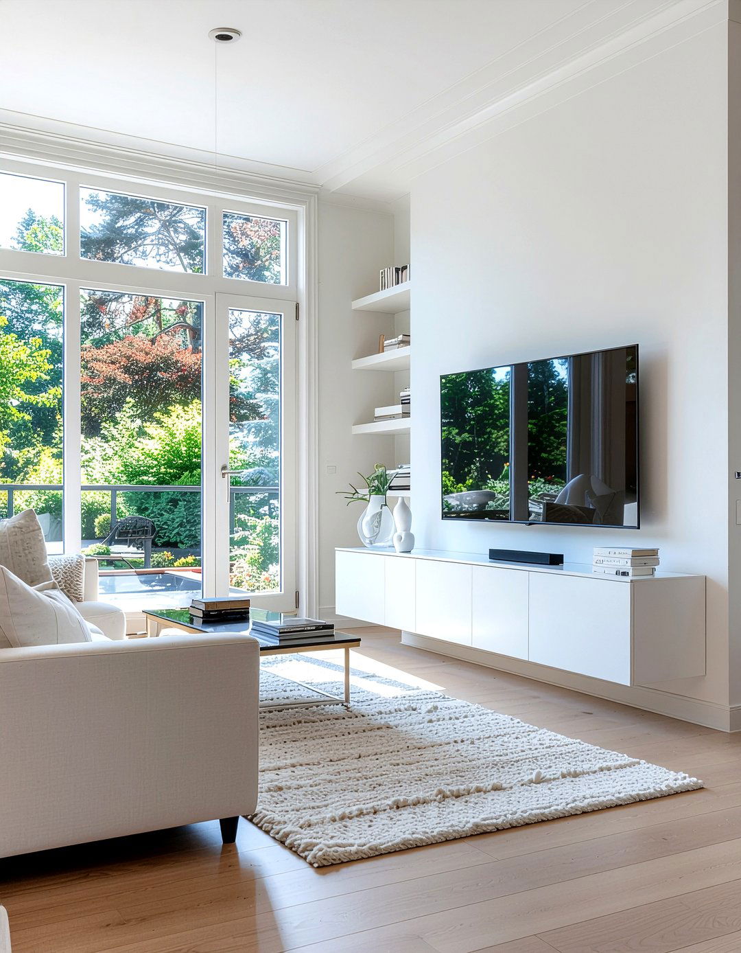 Minimalist white entertainment center - 30 living room tv console ideas
