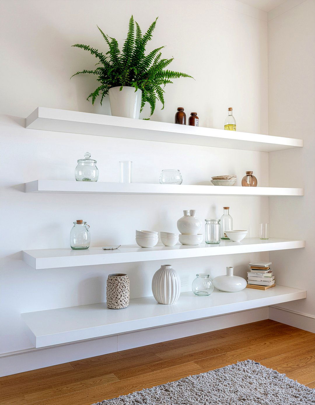 Minimalist white floating shelves - 30 living room floating shelves