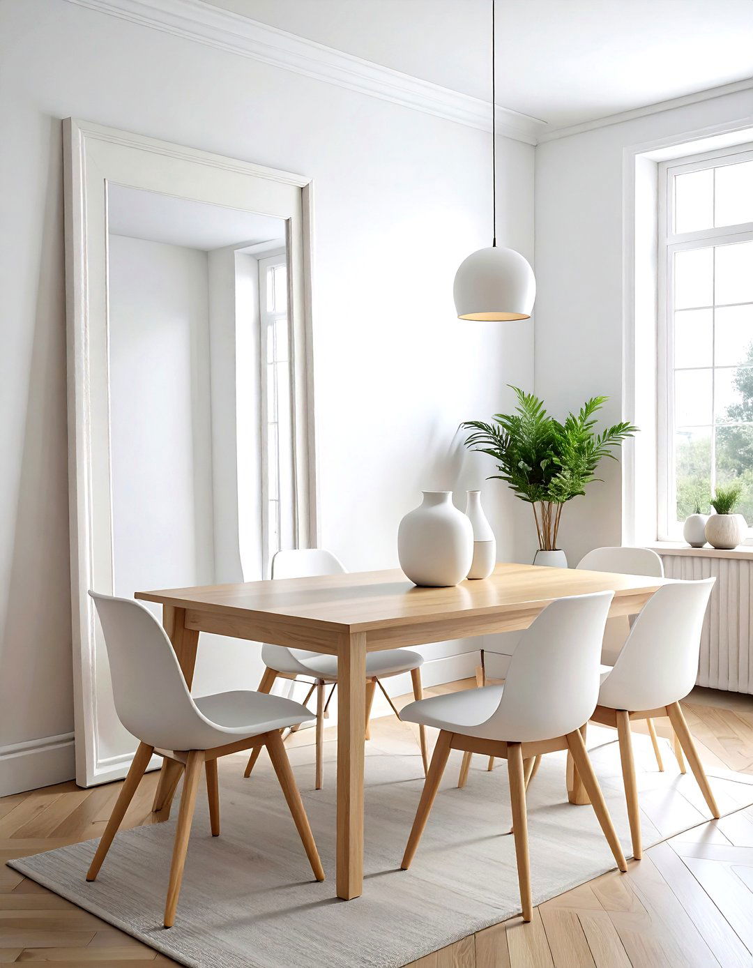 Minimalist white frame mirror - 30 leaning mirror dining room ideas