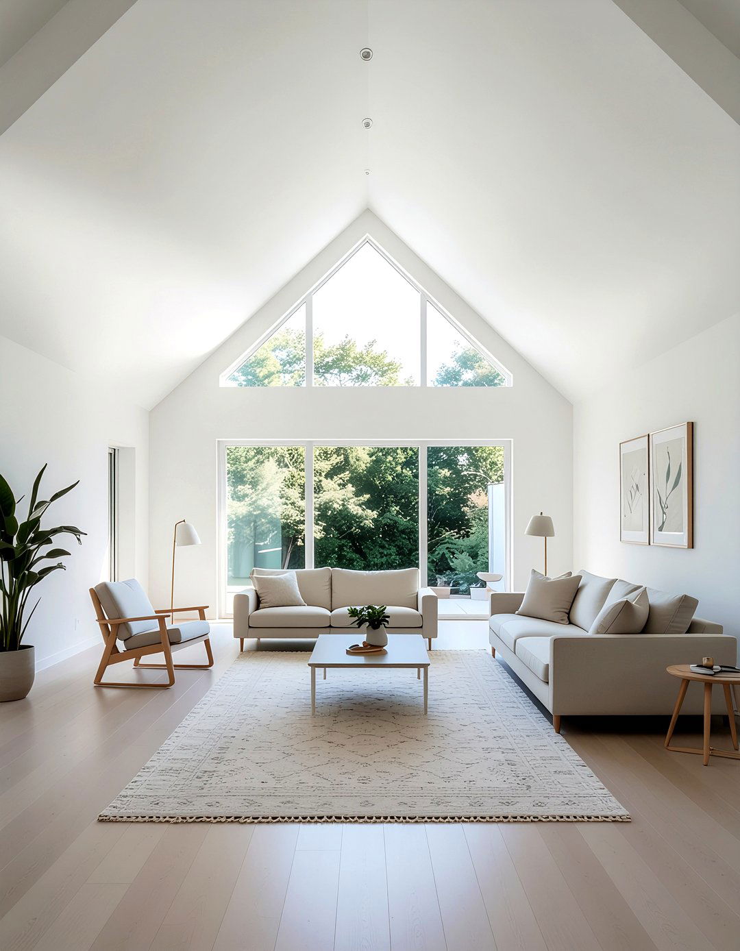 Minimalist white interior - 30 living room cathedral ceiling ideas