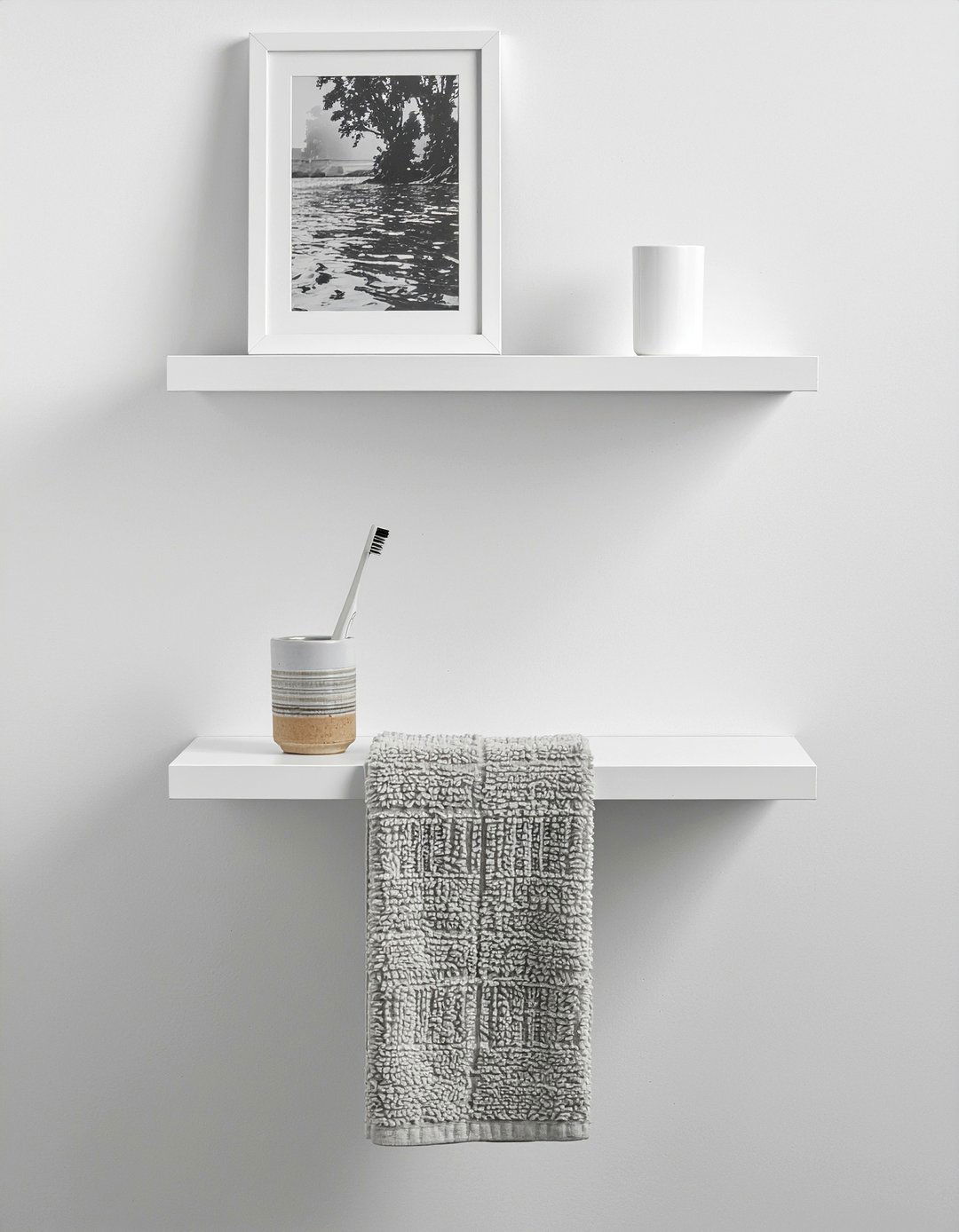 Minimalist white ledges - 30 bathroom shelving unit ideas