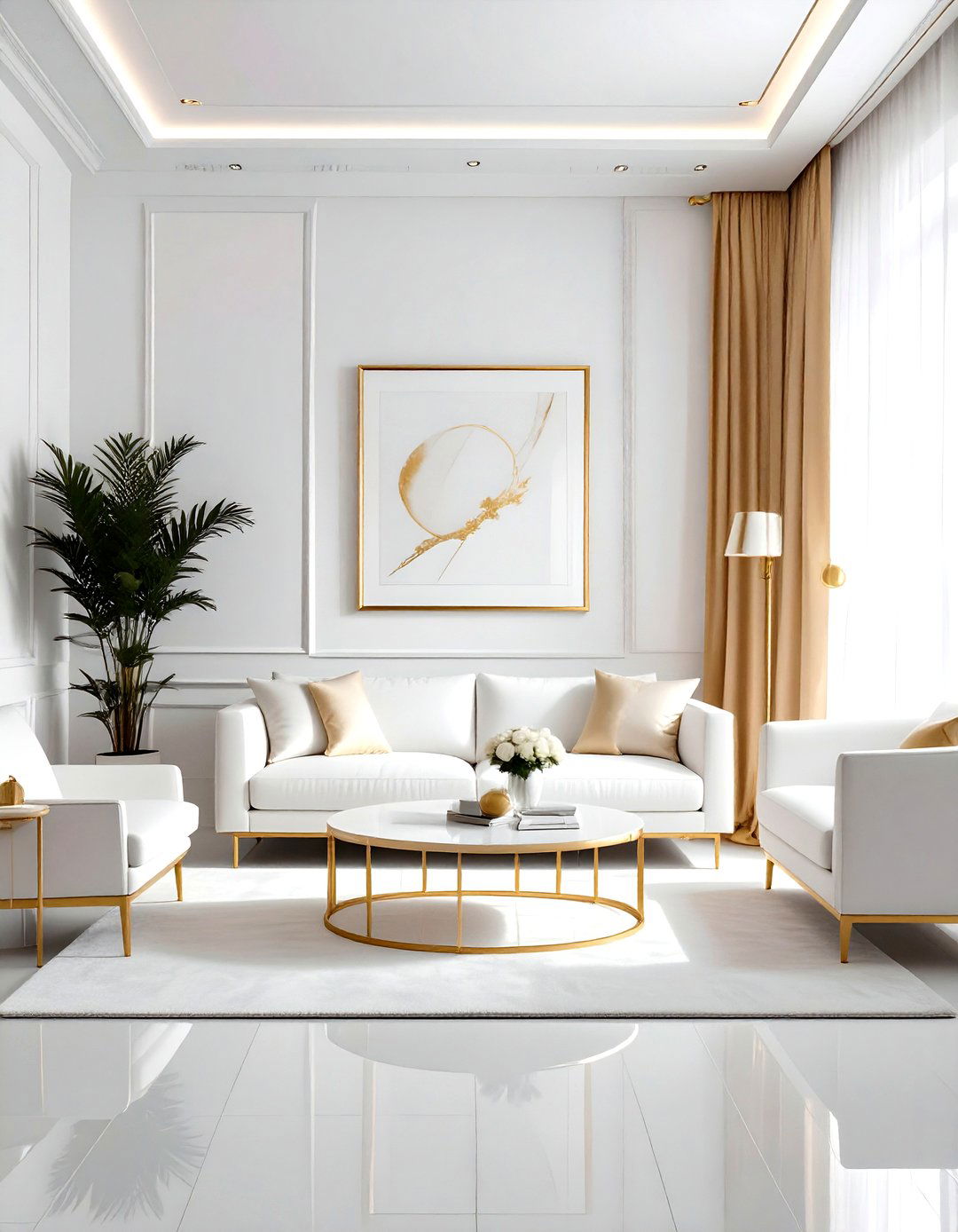 Minimalist white living room gold accents - 30 gold and white living room ideas