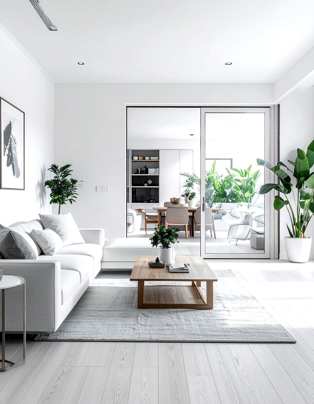 Minimalist white living room hidden slider - 30 living room sliding doors