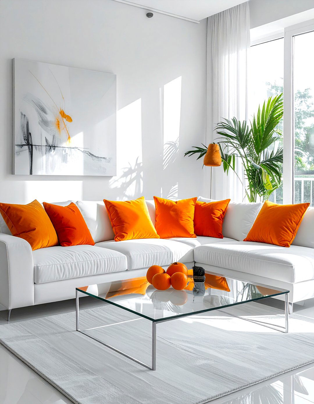 Minimalist white living room orange pillows - 30 orange and white living room ideas