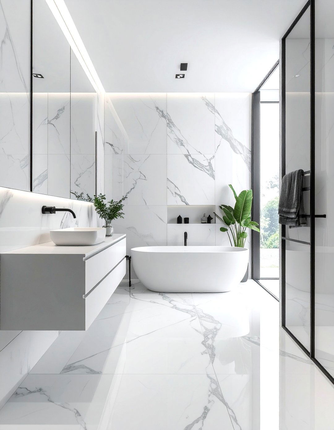 Minimalist white marble bathroom - 30 white marble bathroom ideas