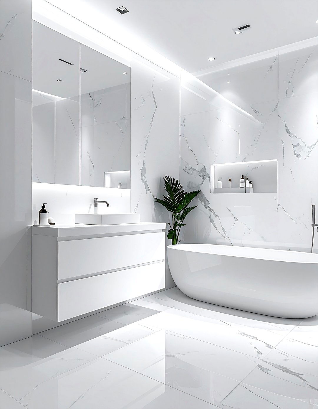 Minimalist white marble bathroom - 30 Statuario marble bathroom ideas