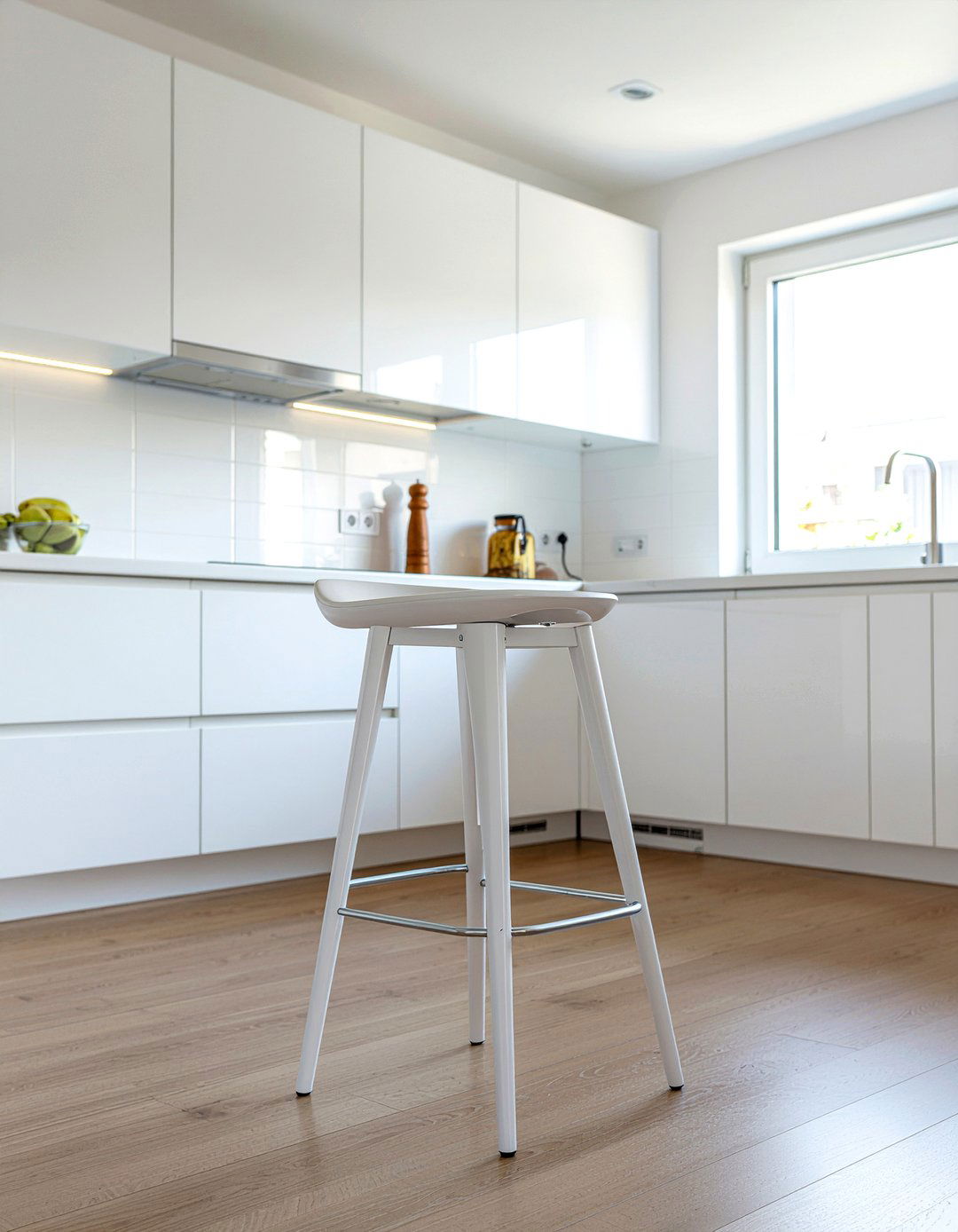 Minimalist white plastic stool - 30 kitchen bar stool ideas