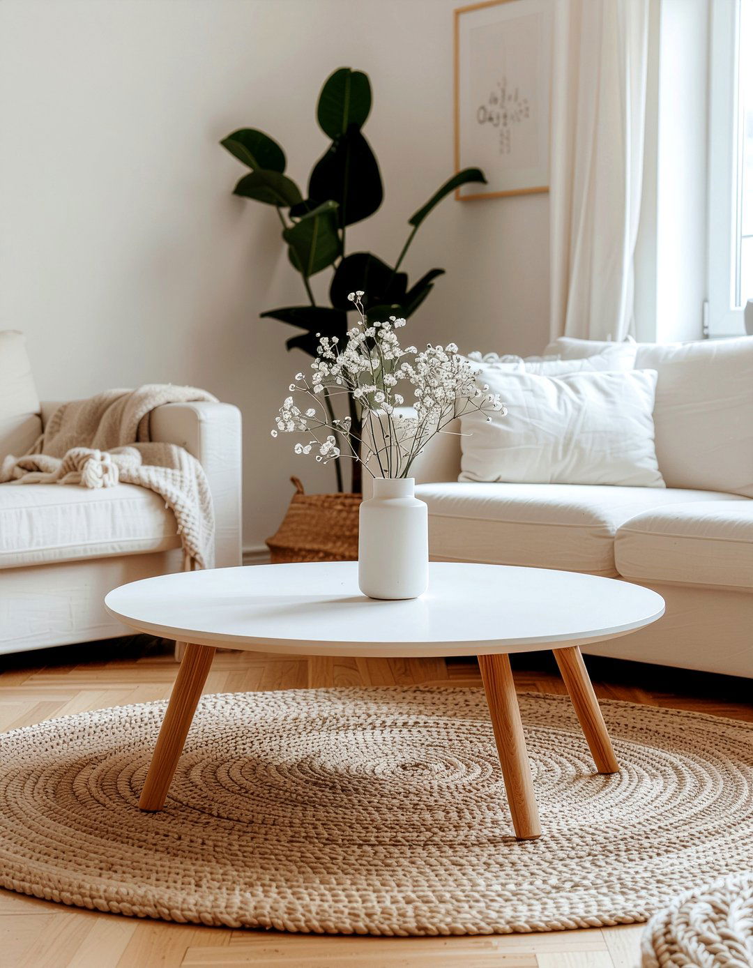 Minimalist white round coffee table - 30 living room round coffee tables