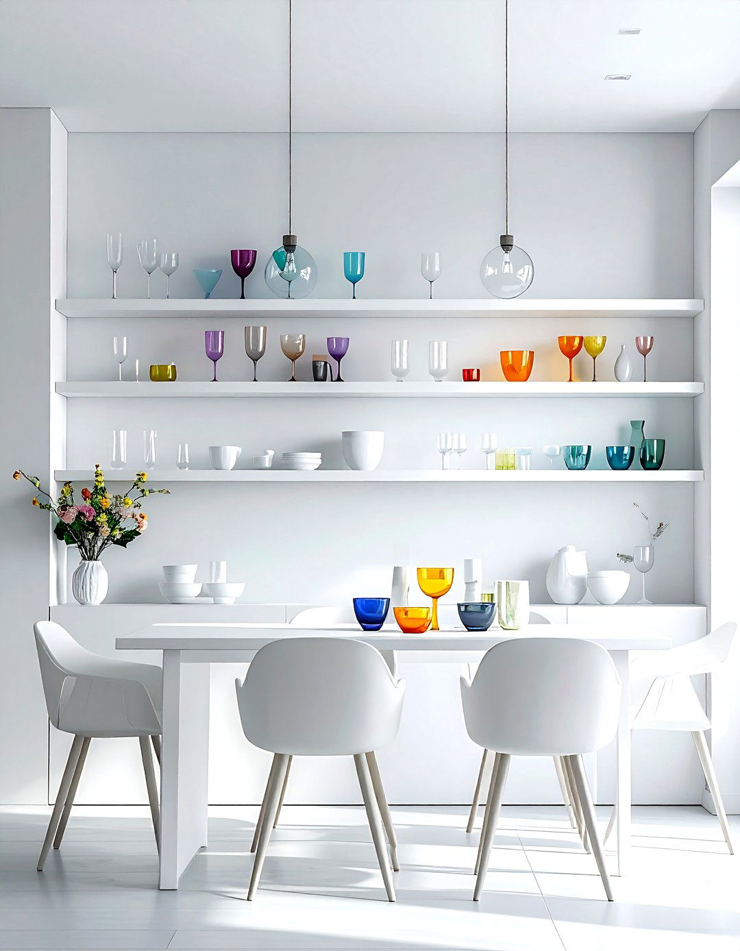 Minimalist white shelf - 30 dining room wall shelving ideas