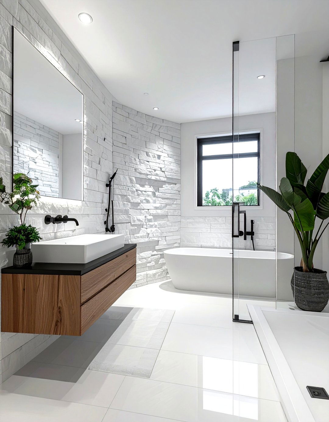 Minimalist white stacked stone bathroom - 30 stacked stone bathroom ideas