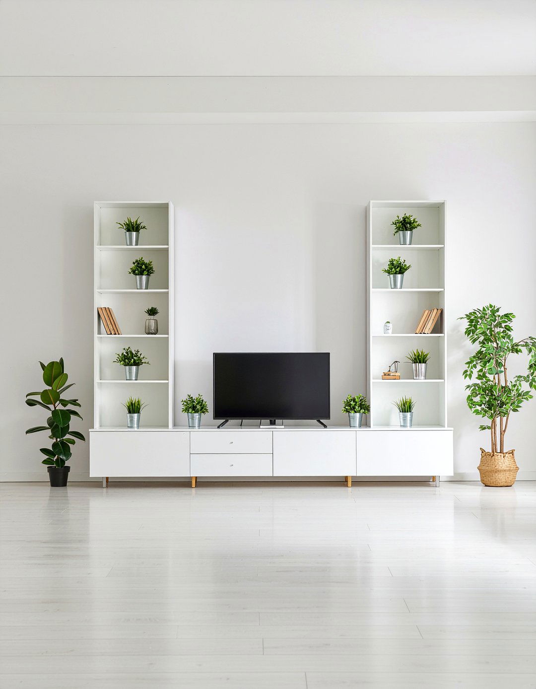 Minimalist white wall unit - 30 living room wall unit ideas