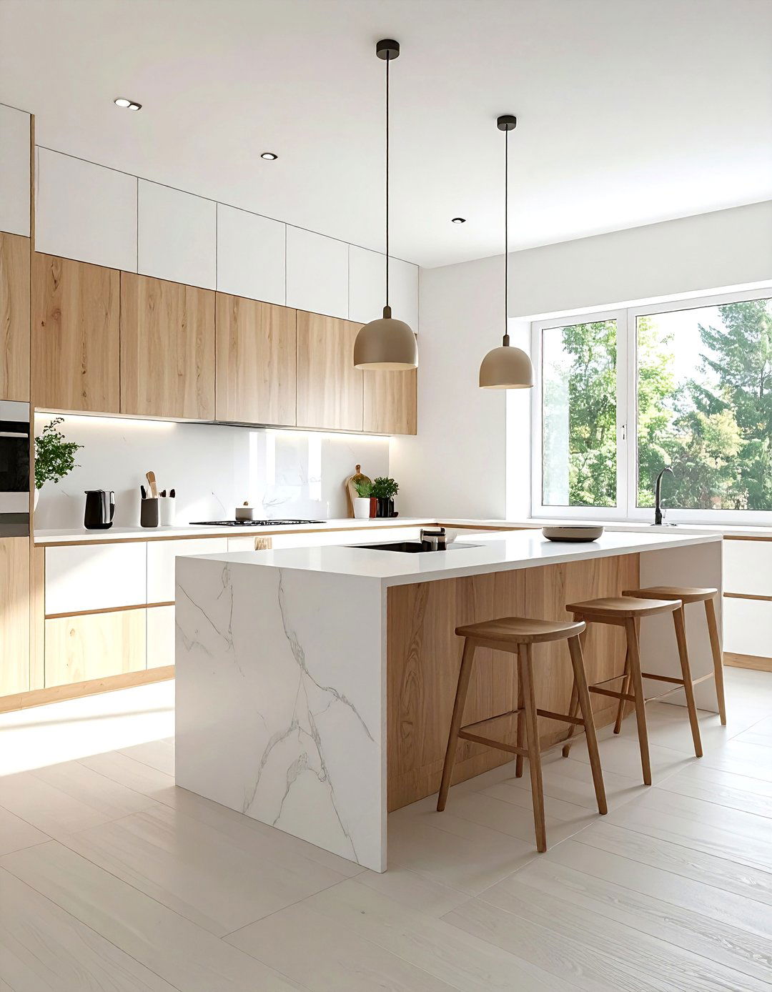 Minimalist wood and white kitchen - 30 brown and white kitchen ideas