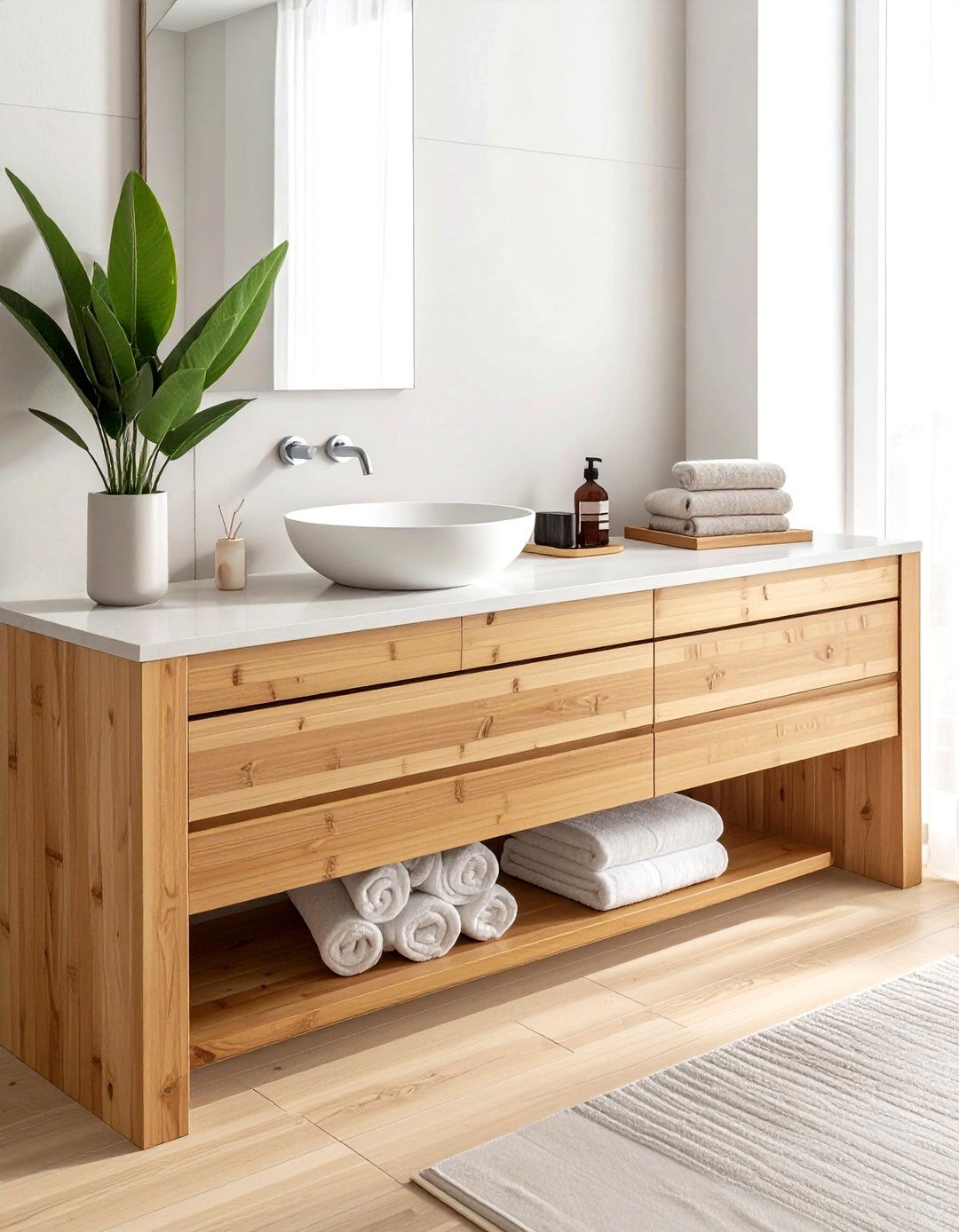Minimalist wood bathroom counter - 30 butcher block bathroom countertop ideas