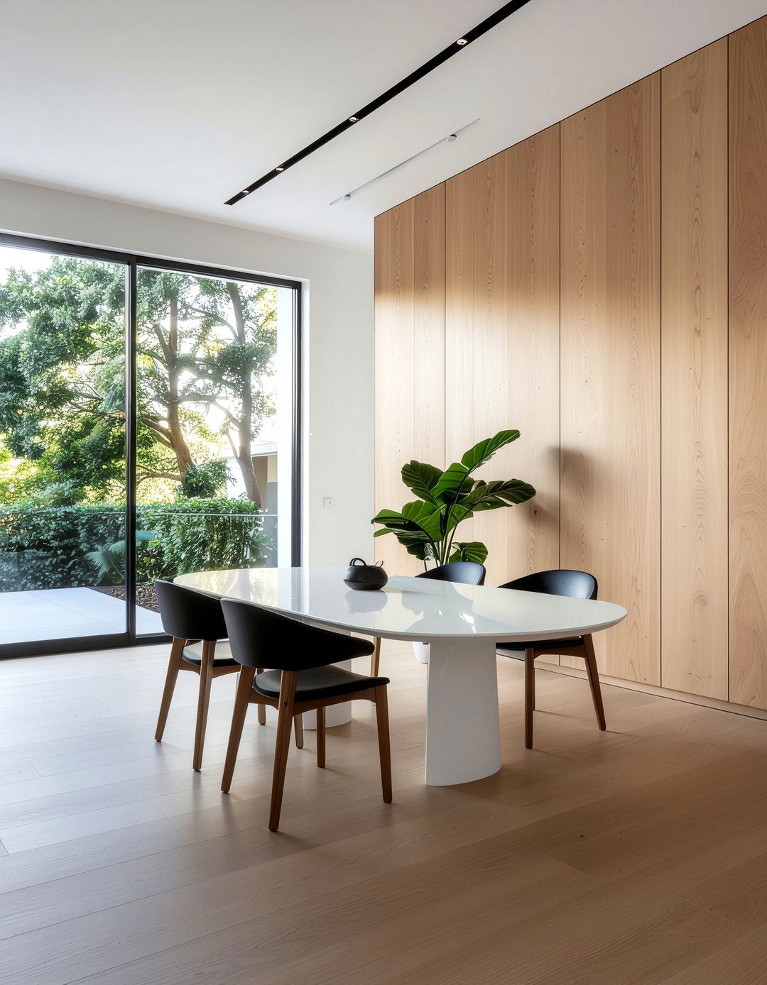 Minimalist wood panel dining room - 30 dining room paneling ideas