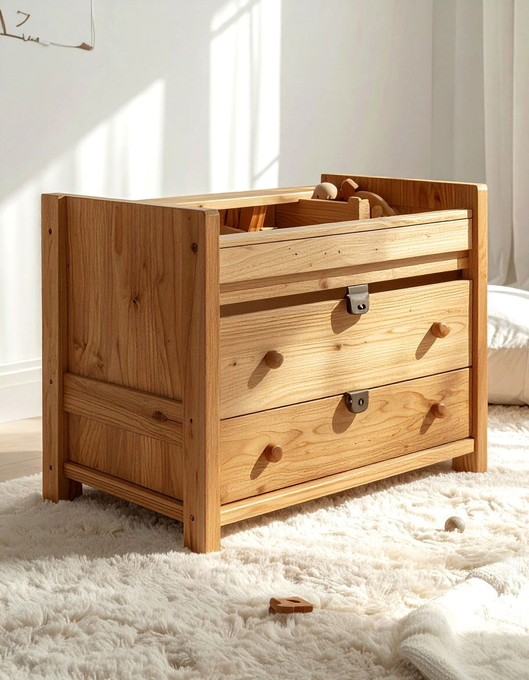 Minimalist wood toy chest - 30 living room toy storage ideas