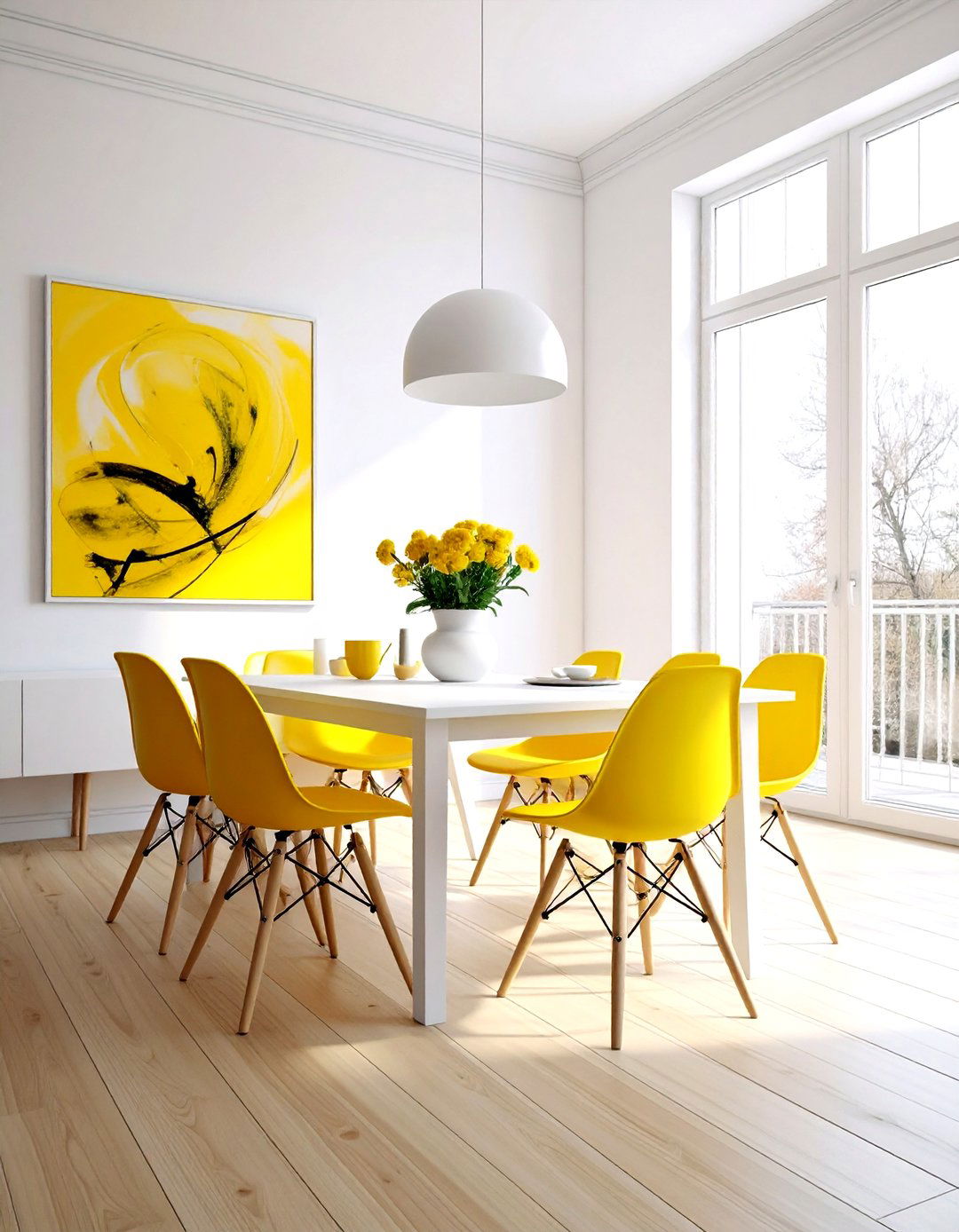 Minimalist yellow and white dining room - 30 yellow and white dining room ideas