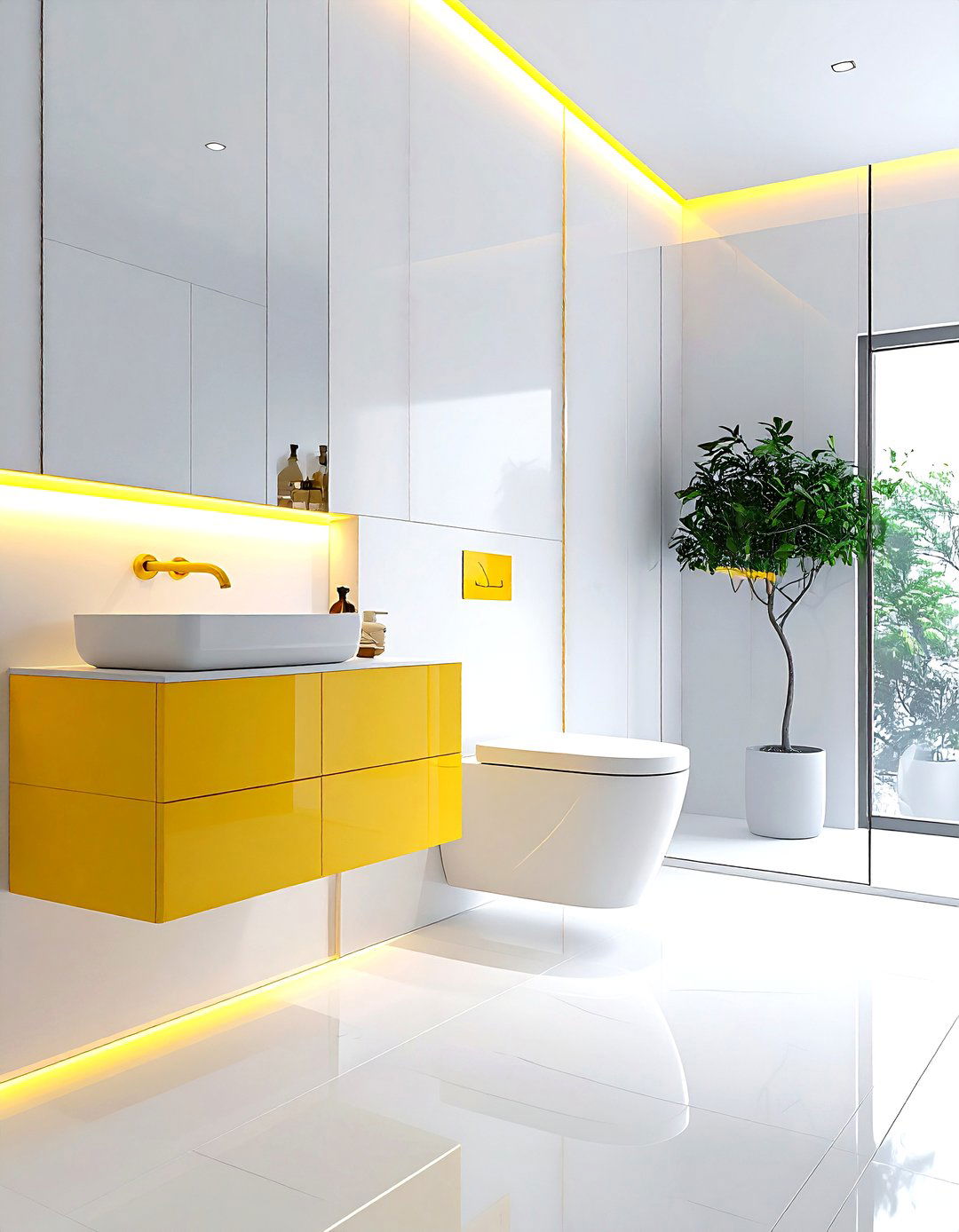 Minimalist yellow bathroom - 30 yellow and white bathroom ideas