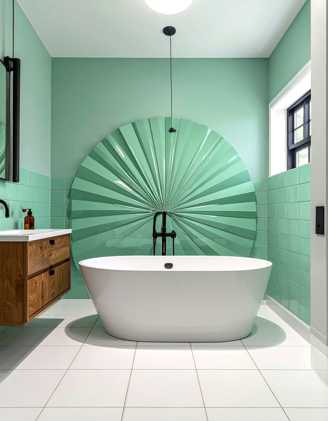 Mint Fan Tile Bathroom - 30 fan tile bathroom ideas