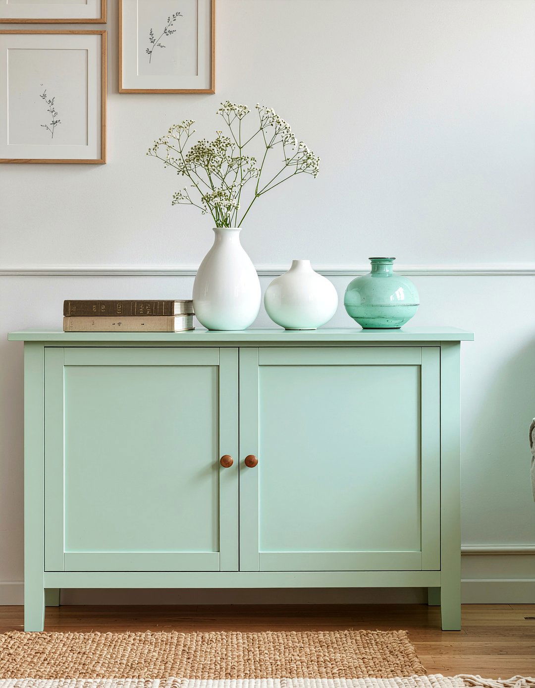 Mint Green Accent Cabinet - 30 living room coastal furniture ideas