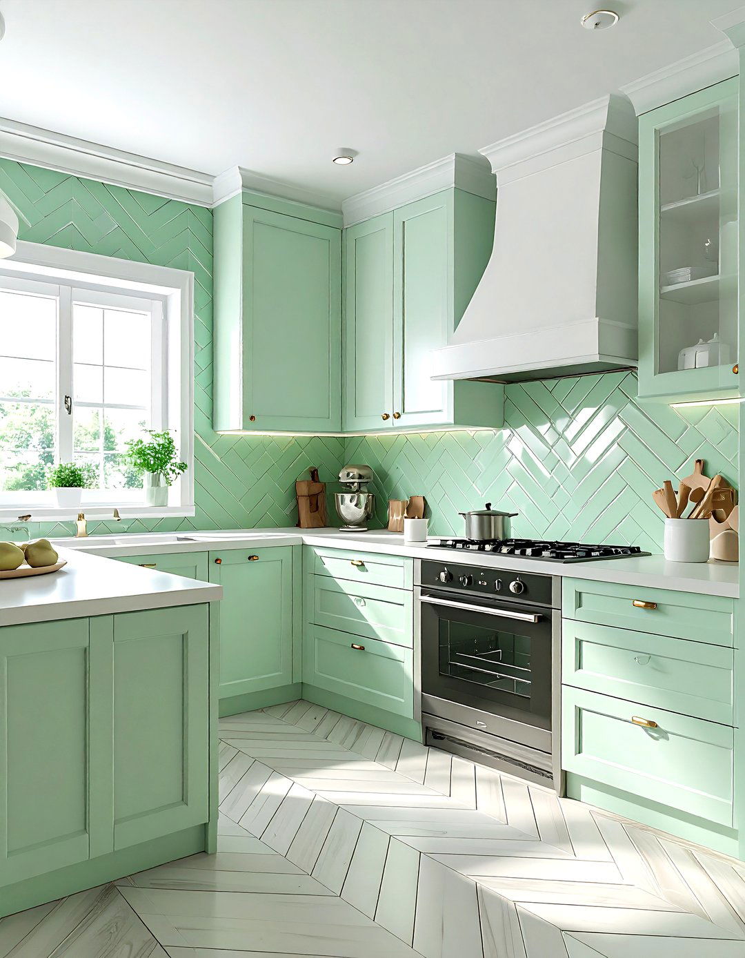 Mint Green Chevron - 30 chevron backsplash kitchen ideas