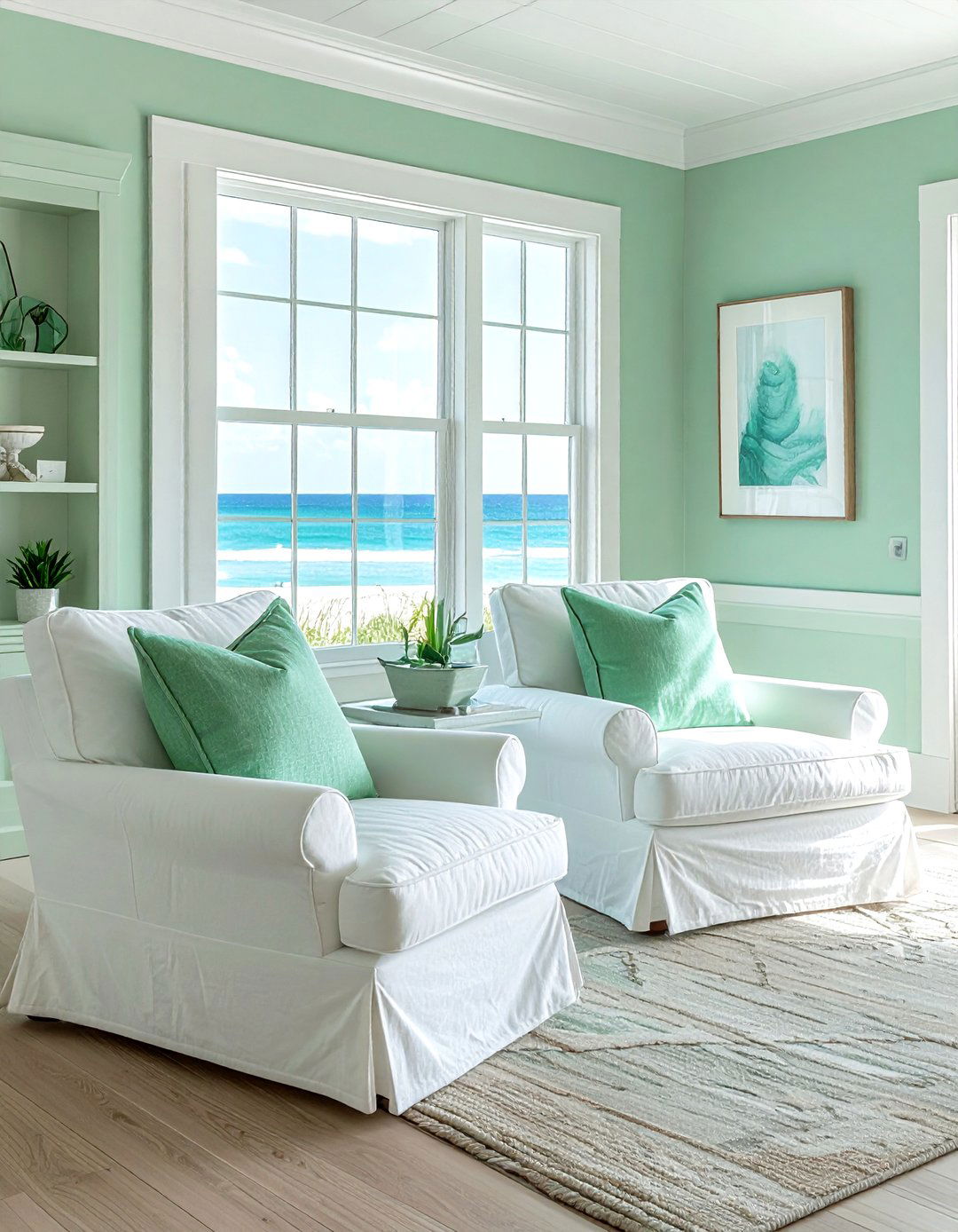 Mint Green Coastal Living Room - 30 coastal green living room ideas