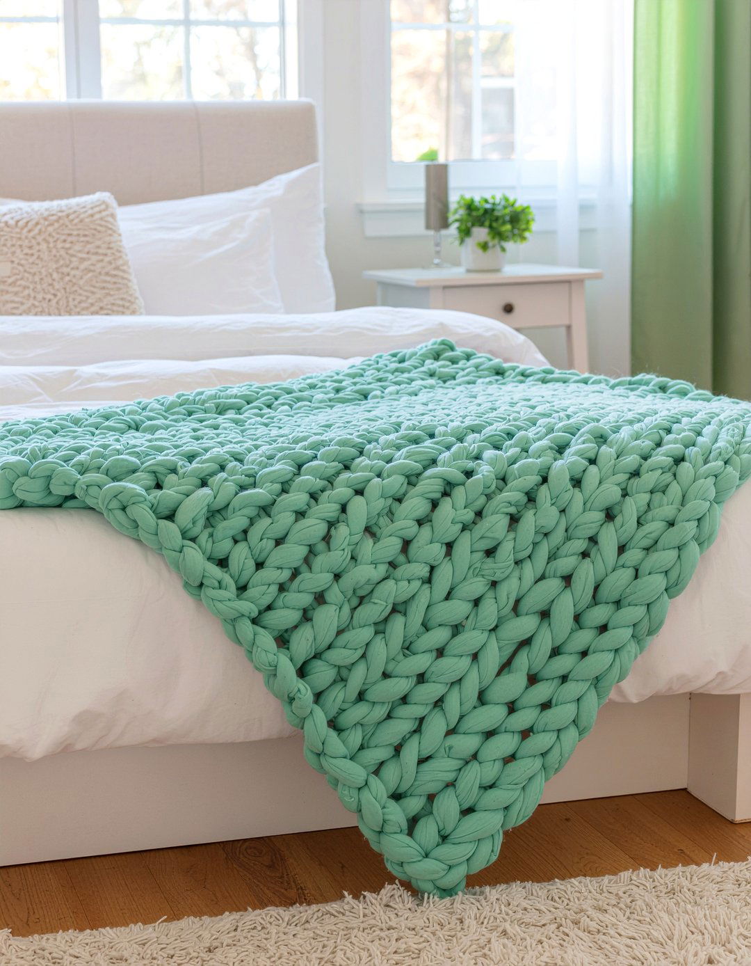 Mint Green Knit Throw - 30 bedroom chunky knit throws