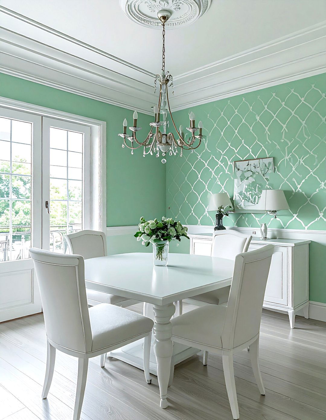 Mint Green Trellis Wallpaper - 30 subtle wallpaper dining room ideas
