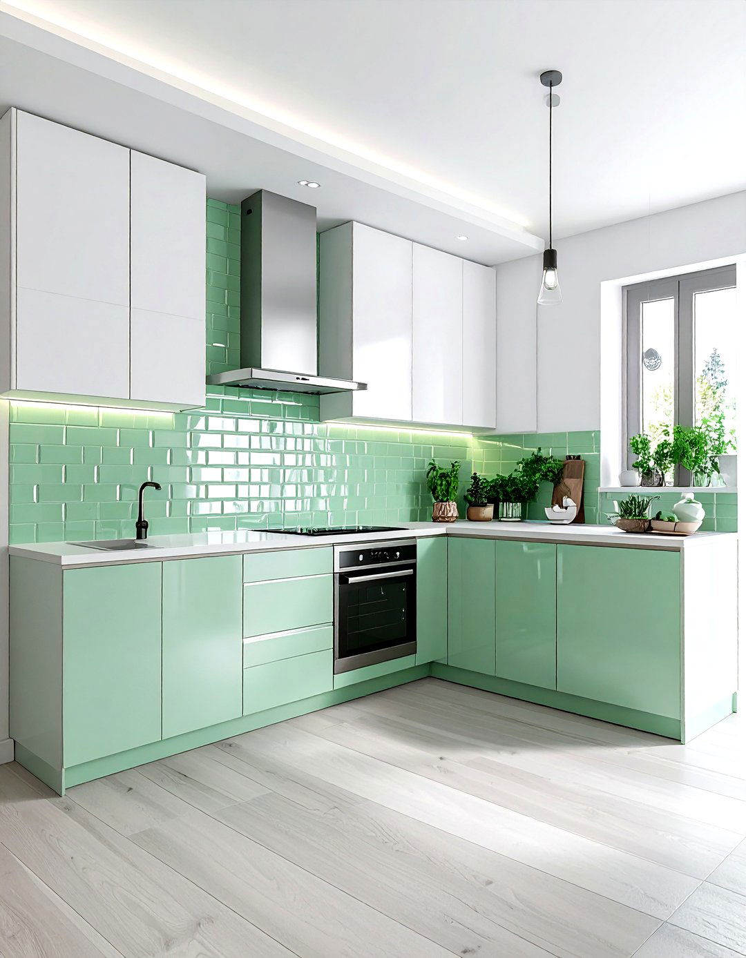 Mint Green Vertical Tile - 30 stacked tile kitchen backsplash ideas