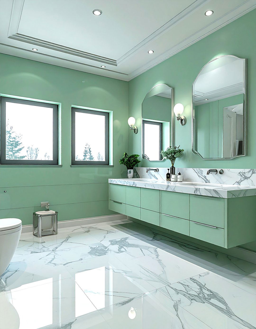 Mint and white marble bathroom - 30 pastel bathroom ideas