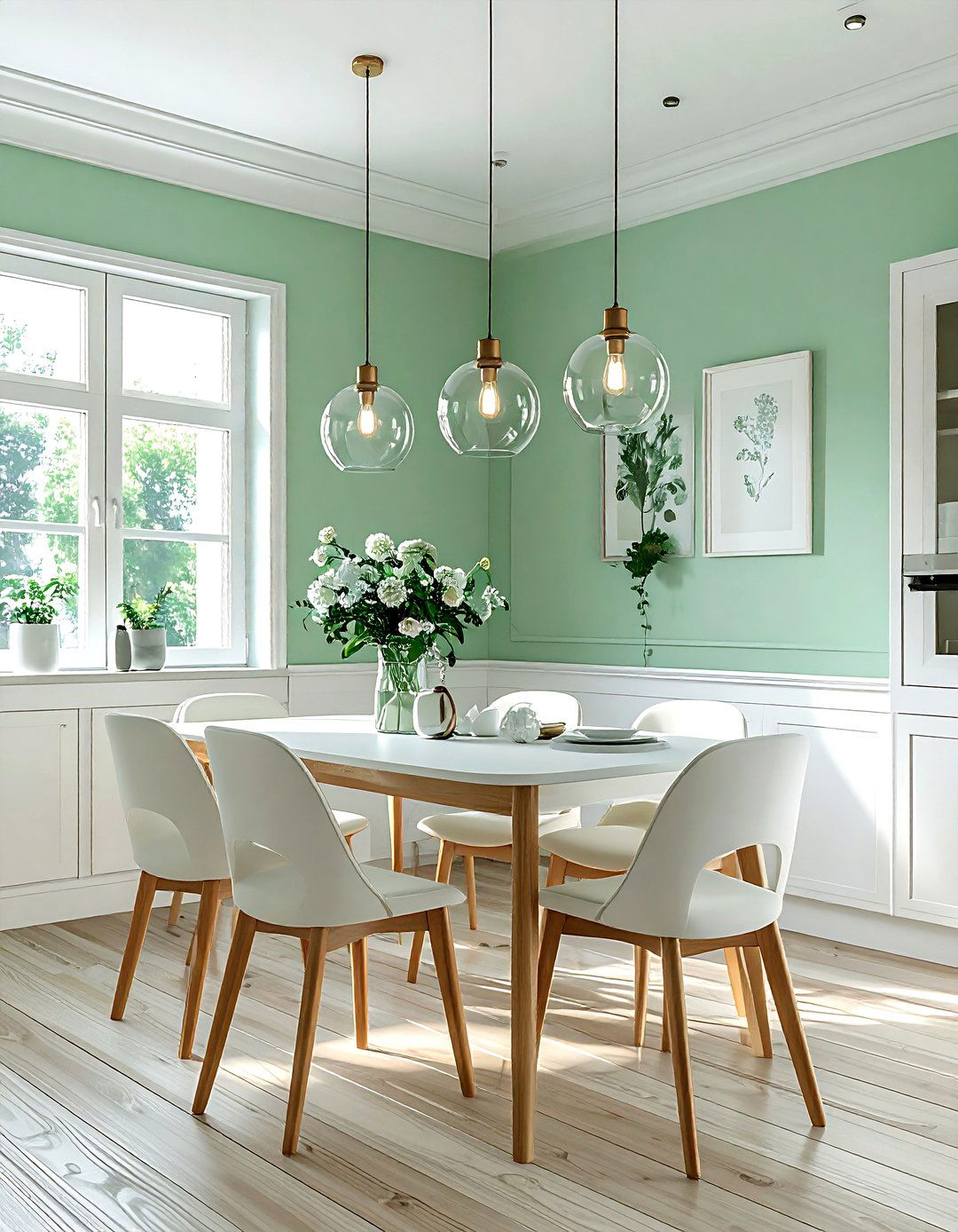 Mint green and white dining room - 30 two-tone dining room ideas