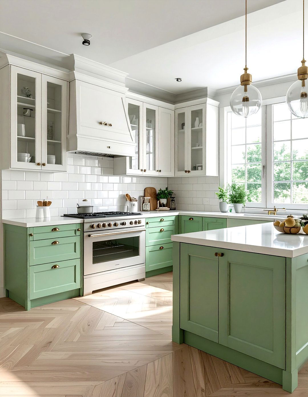 Mint green and white kitchen cabinets - 30 two-tone kitchen cabinet ideas