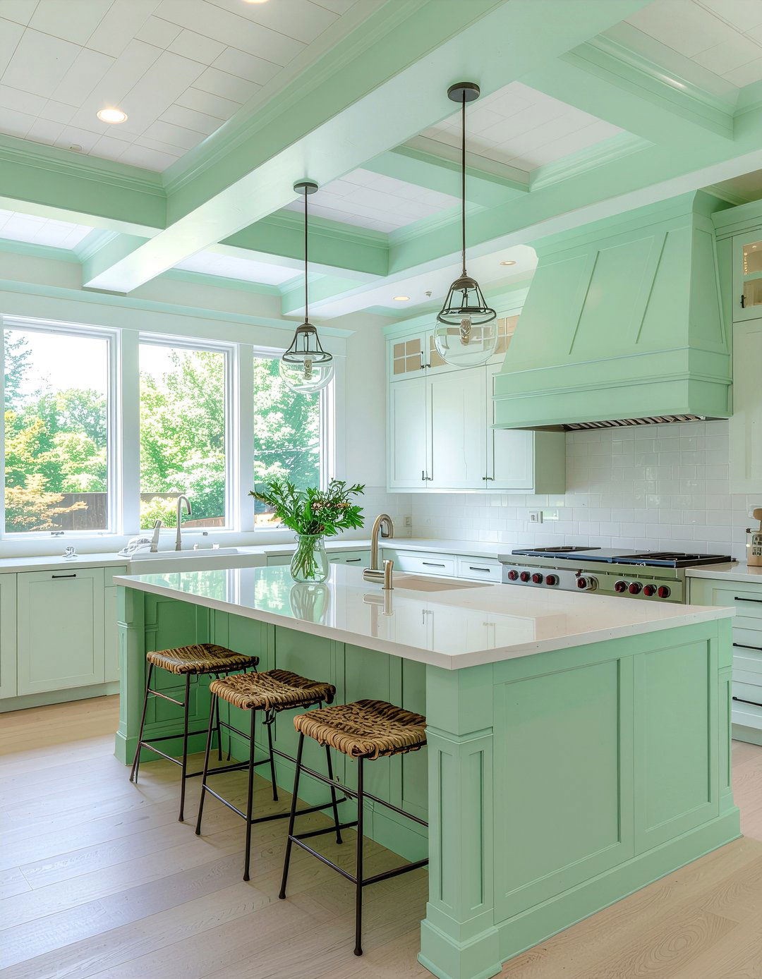 Mint green ceiling paint - 30 mint green kitchen ideas