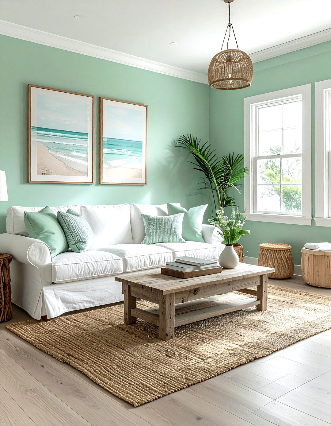 Mint green coastal living room - 30 green living room decor ideas