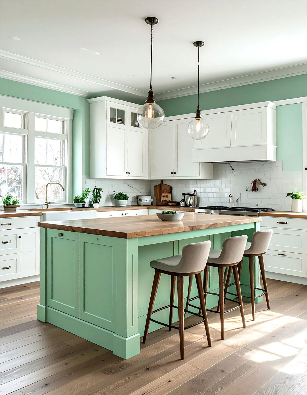 Mint green kitchen island - 30 cool paint color ideas