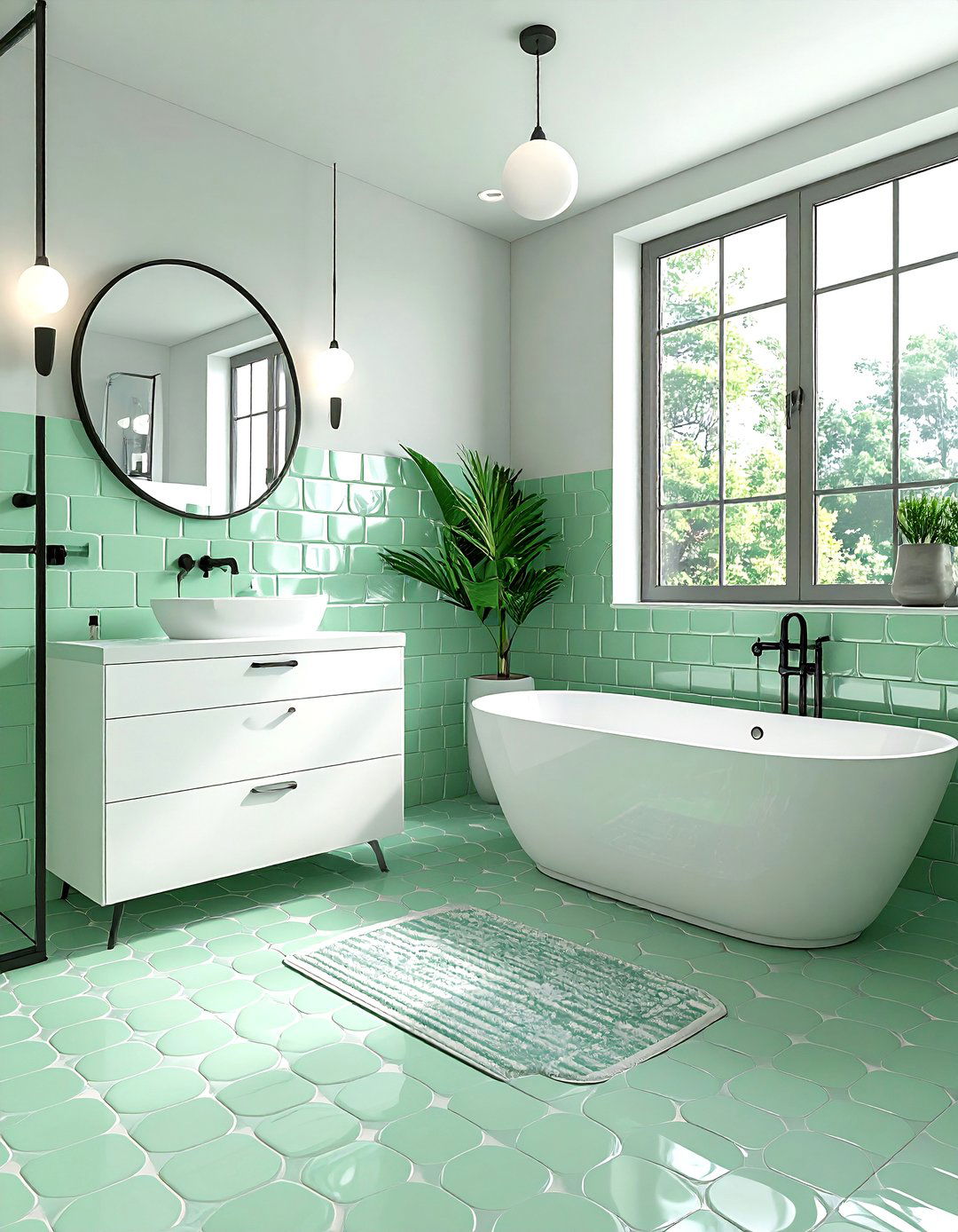 Mint green penny tile bathroom - 30 penny round tile bathroom ideas