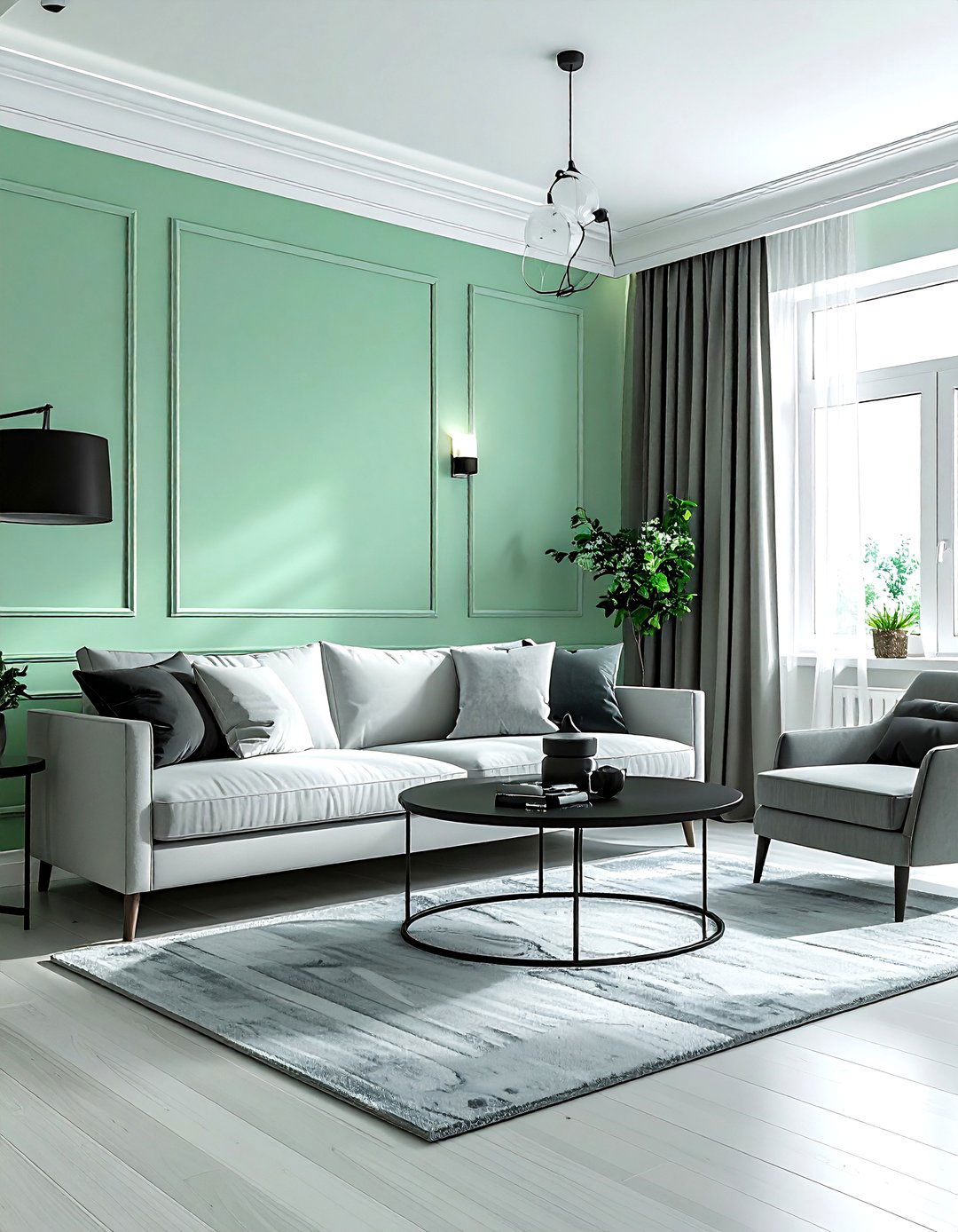 Mint green wall - 30 living room green walls